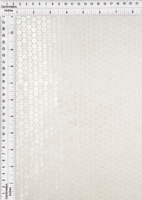 Embroidered Sequin Mesh Stretch Fabric White