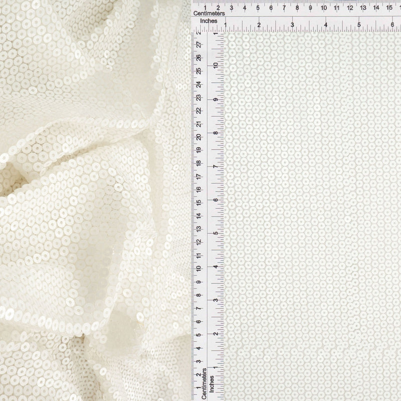 Embroidered Sequin Mesh Stretch White Fabric