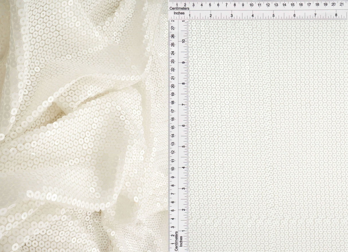 Embroidered Sequin Mesh Stretch White Fabric