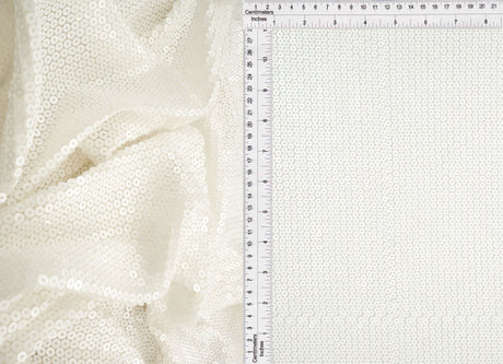 Embroidered Sequin Mesh Stretch White Fabric