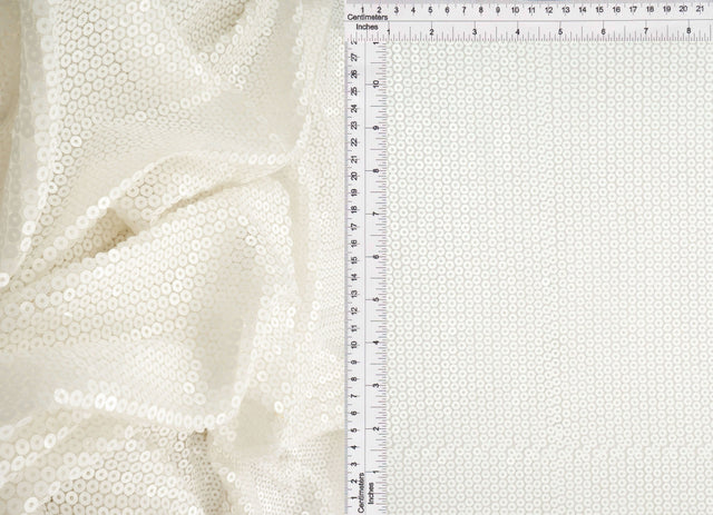 Embroidered Sequin Mesh Stretch White Fabric