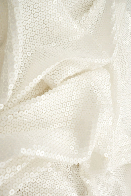 1 Yard White Mesh Sequins Embroidery Fabric, Polyester Spandex Blend