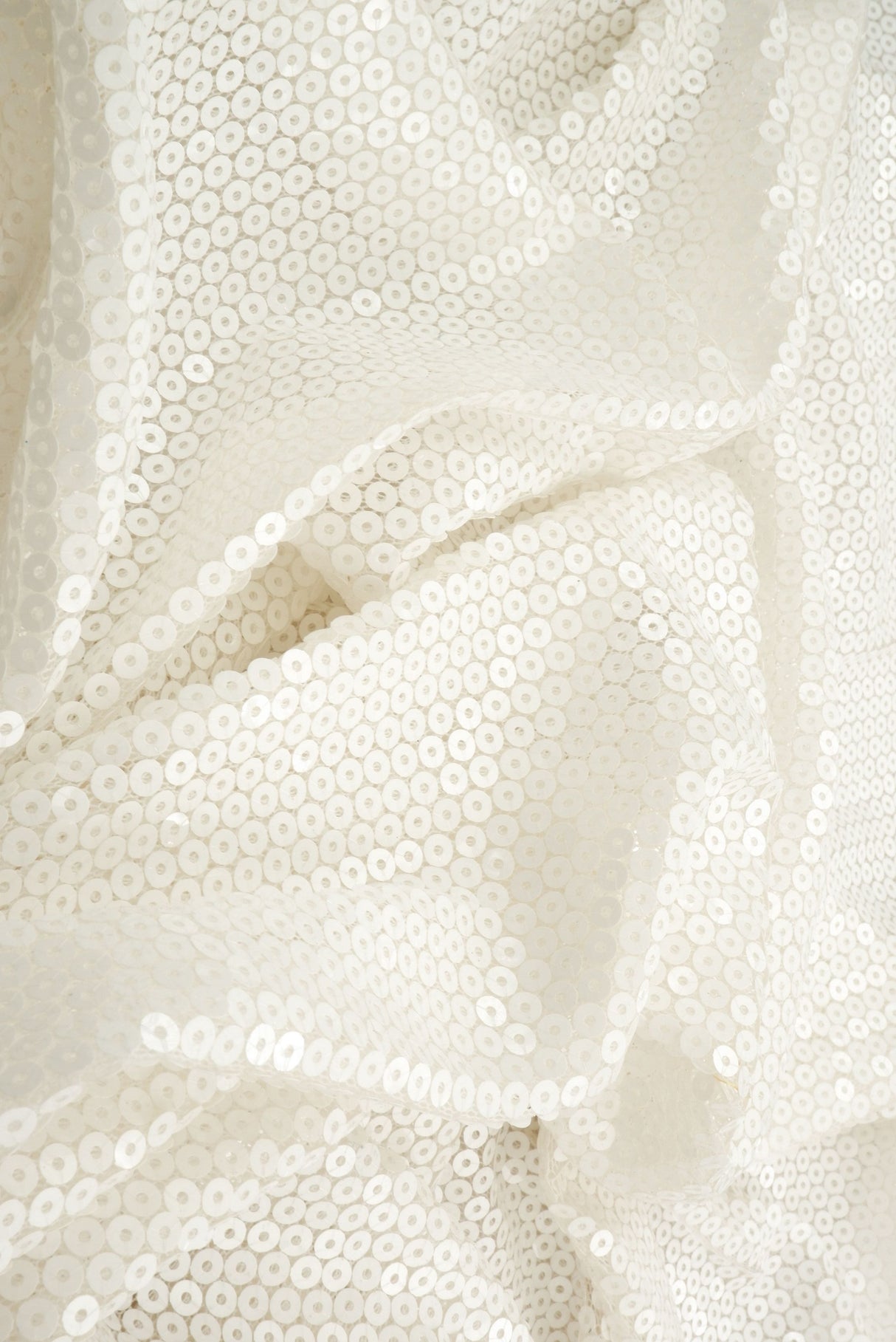 Embroidered Sequin Mesh Stretch White Fabric