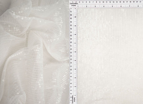 Embroidered Sequin Mesh Stretch Fabric Ivory