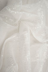 Embroidered Sequin Mesh Stretch Fabric Ivory