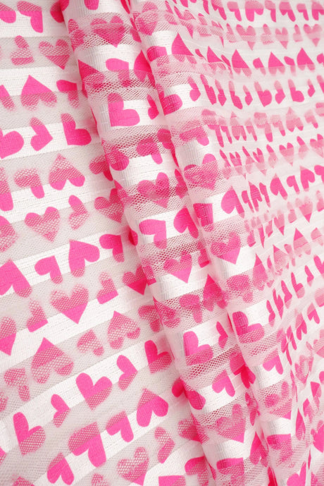 1 Yard Fuchsia Mesh Sequins Embroidery Fabric, Polyester Spandex Blend
