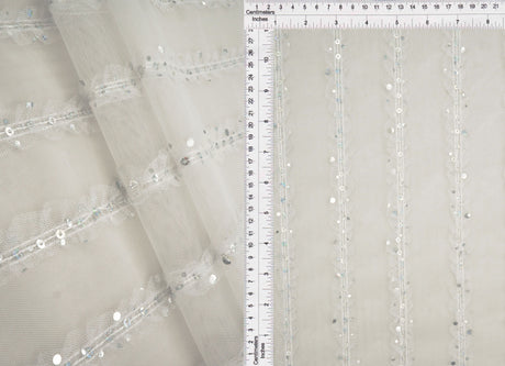 Embroidered Sequin Mesh Stretch Fabric Silver