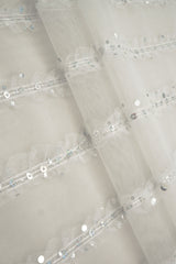 Embroidered Sequin Mesh Stretch Fabric Silver
