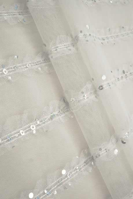 Embroidered Sequin Mesh Stretch Fabric Silver