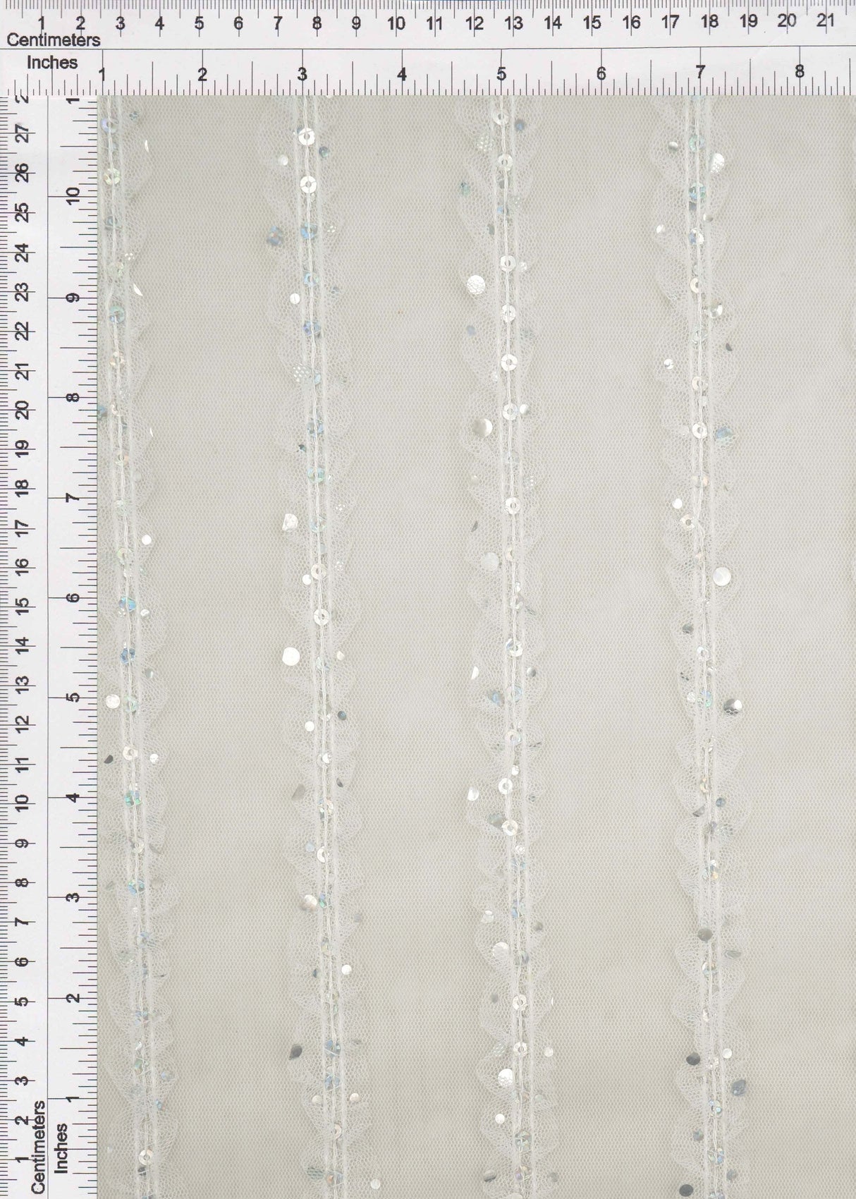 Embroidered Sequin Mesh Stretch Fabric Silver