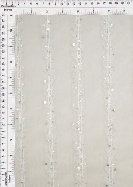 Embroidered Sequin Mesh Stretch Fabric Silver