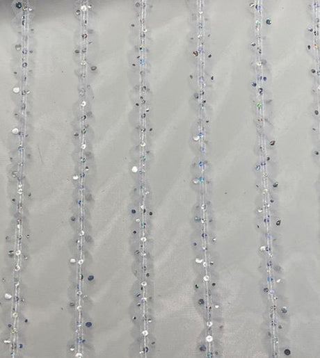Embroidered Sequin Mesh Stretch Fabric Silver