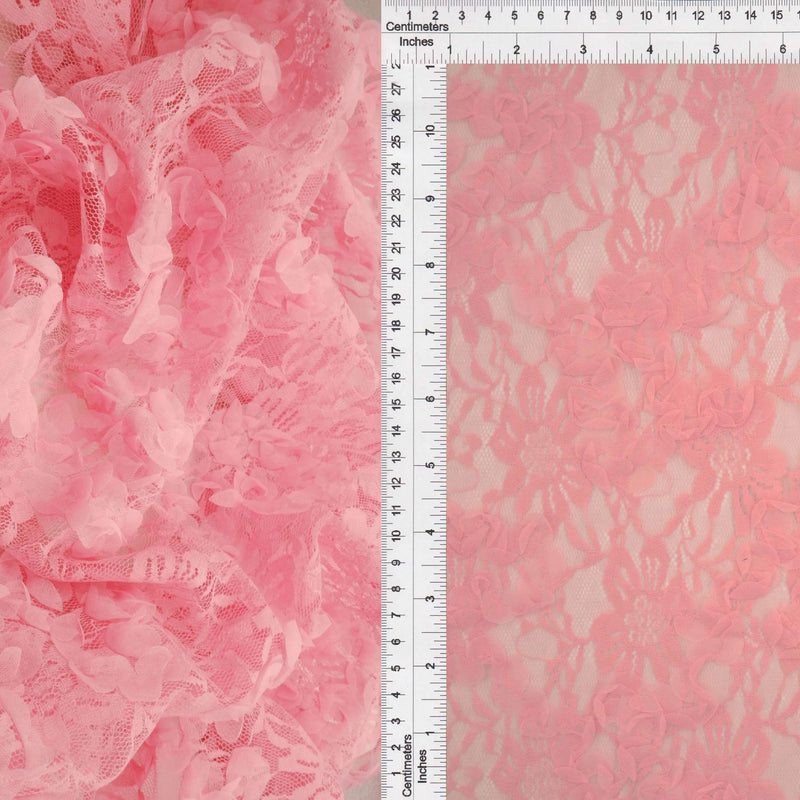 1 Yard Pink Mesh Sequins Embroidery Fabric, Polyester Spandex Blend