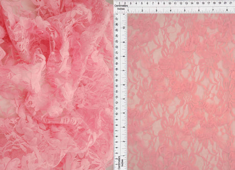 Embroidered Sequin Mesh Pink Stretch Fabric