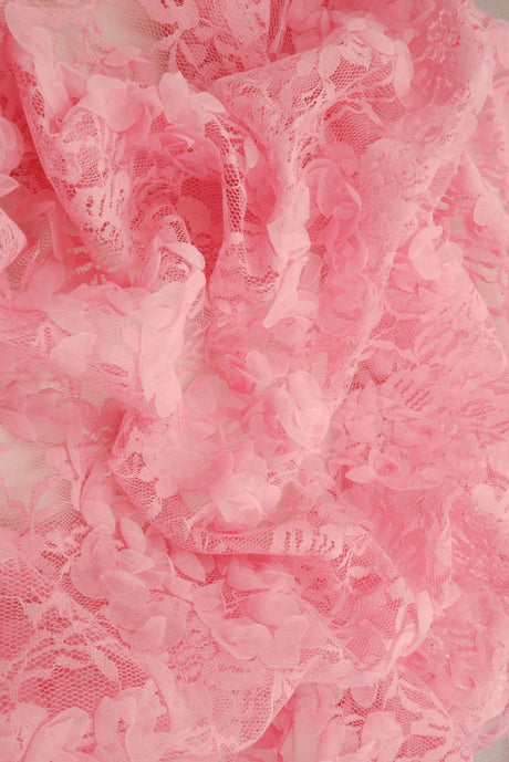 Embroidered Sequin Mesh Pink Stretch Fabric