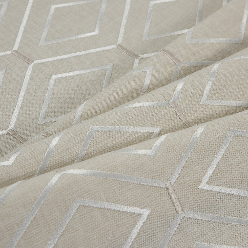 Parchment/Silver/Beige Geometric Embroidered Cotton Woven
