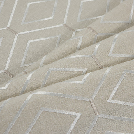 Parchment/Silver/Beige Geometric Embroidered Cotton Woven