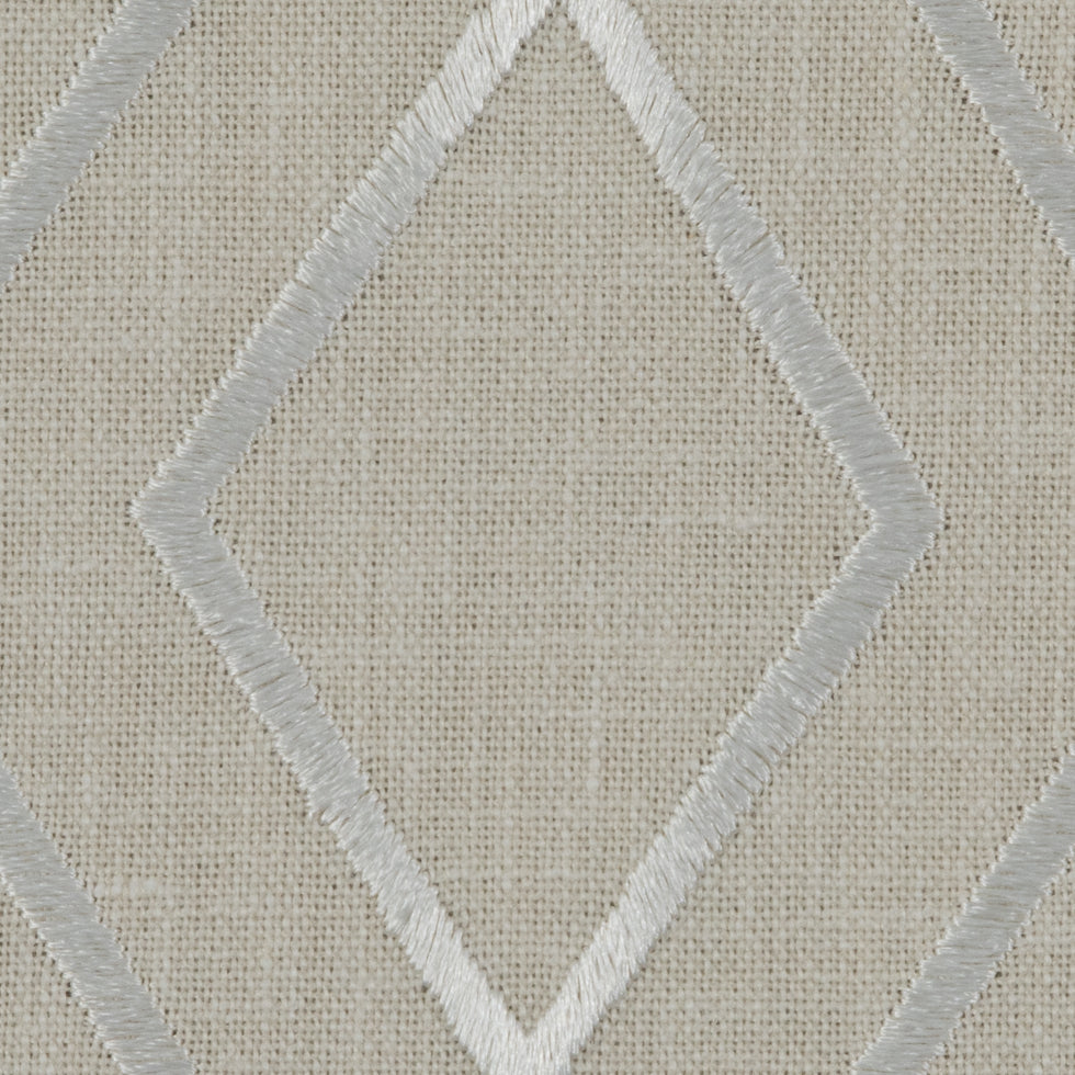 Parchment/Silver/Beige Geometric Embroidered Cotton Woven