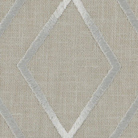 Parchment/Silver/Beige Geometric Embroidered Cotton Woven