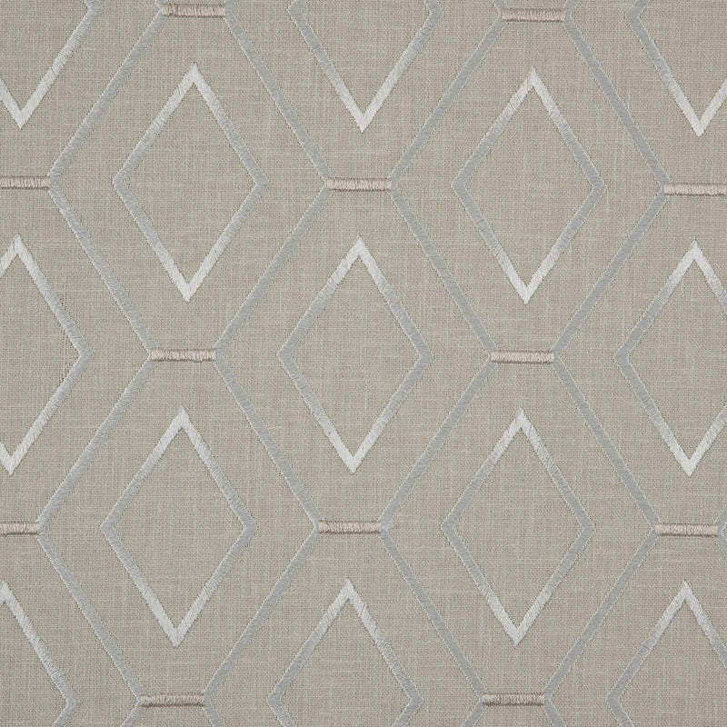 Parchment/Silver/Beige Geometric Embroidered Cotton Woven