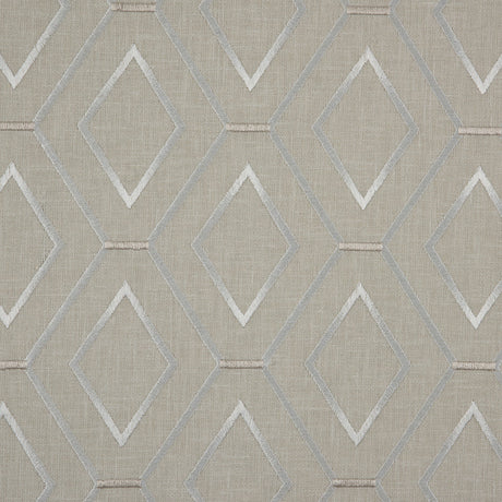 Parchment/Silver/Beige Geometric Embroidered Cotton Woven