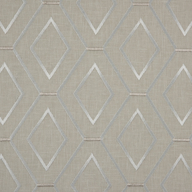 Parchment/Silver/Beige Geometric Embroidered Cotton Woven