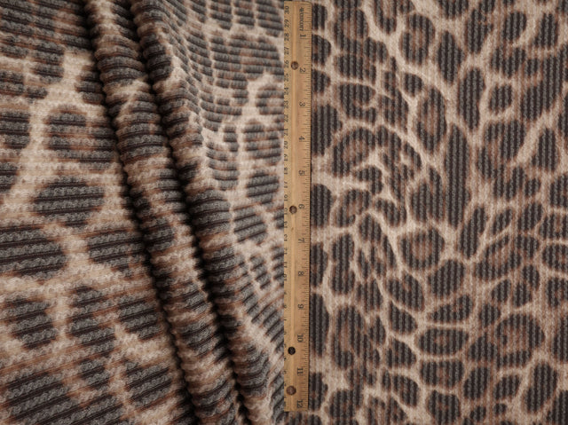 Leopard Double Knit Fabric Taupe Brown