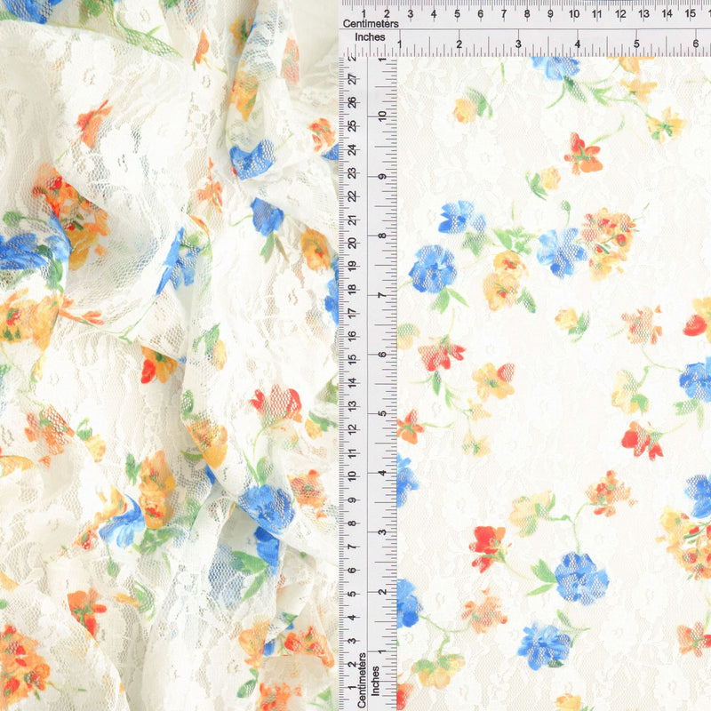 Floral Printed Lace Ivory Blue