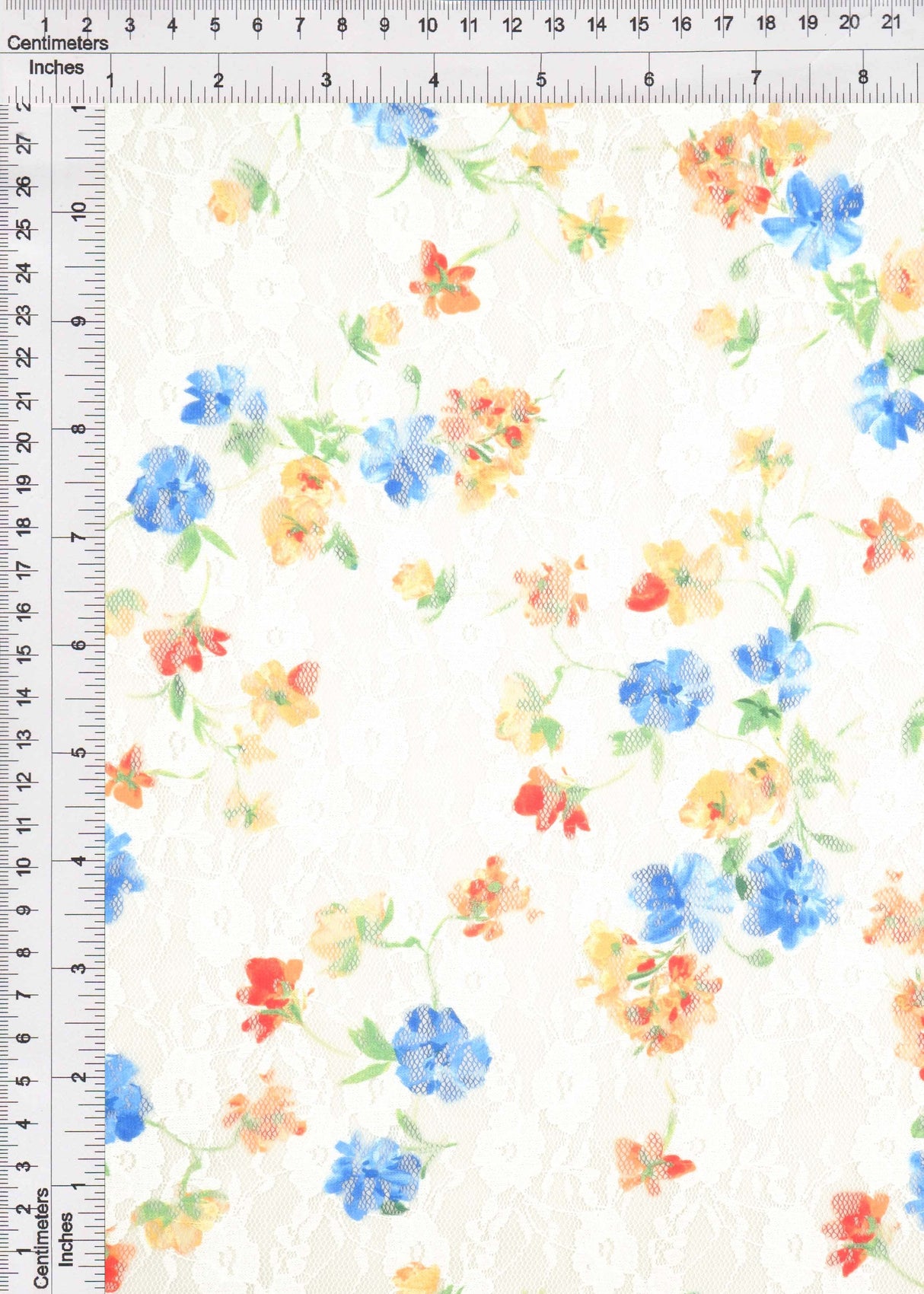 Floral Printed Lace Ivory Blue