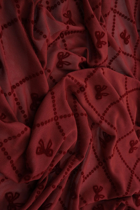 1 Yard Bow Tie Conversational Flocking Mesh Fabric, 56/57? Wide Polyester Spandex Blend