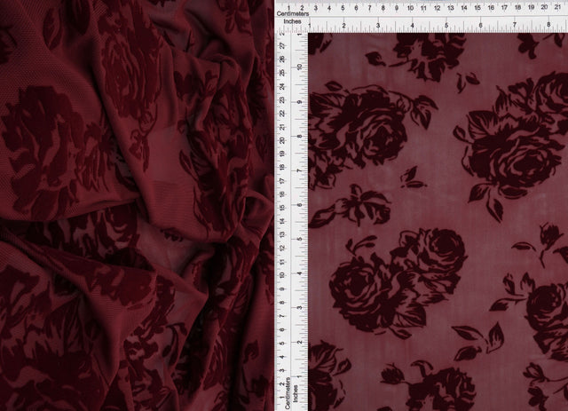 Floral Flocked Mesh Stretch Fabric