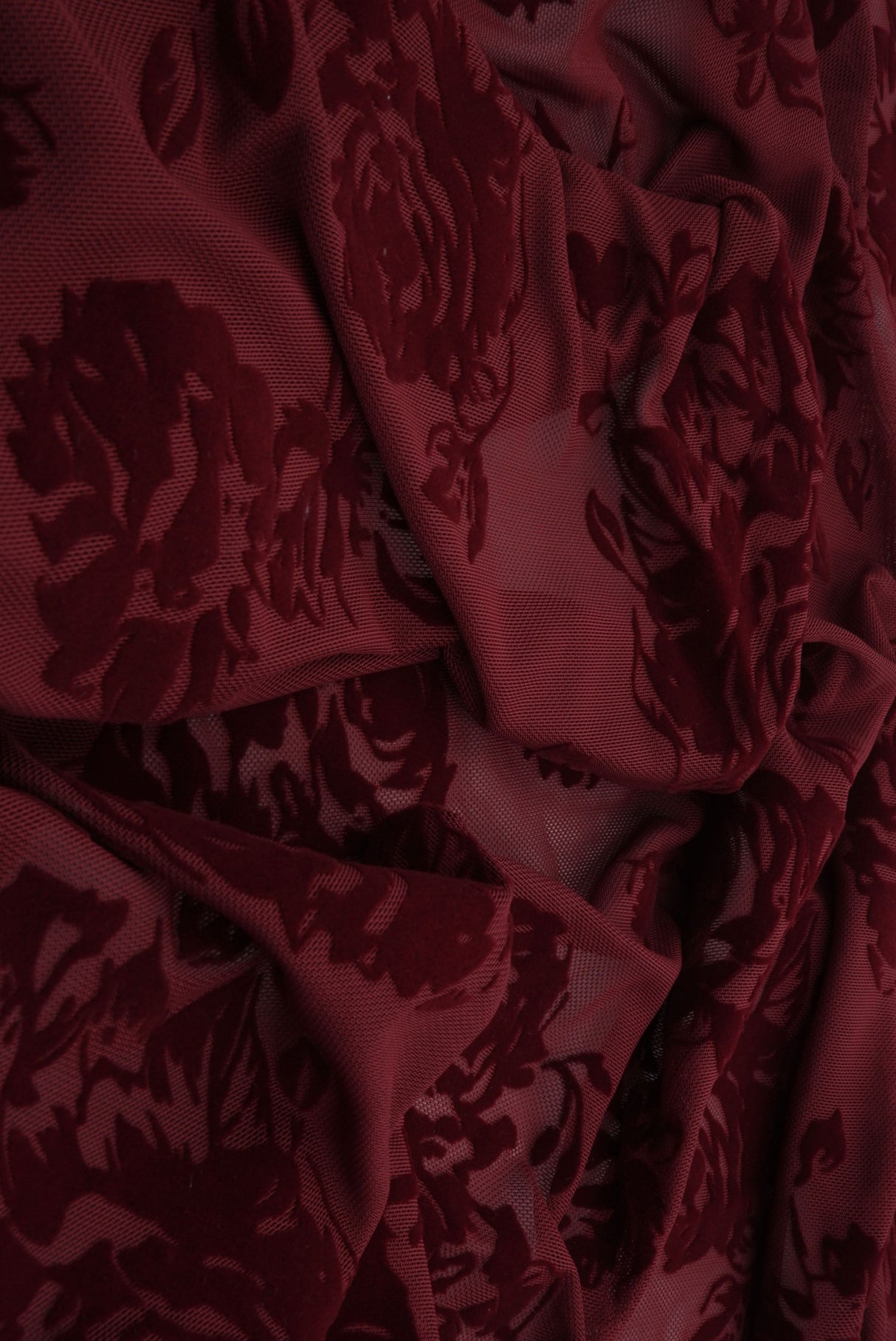 Floral Flocked Mesh Stretch Fabric