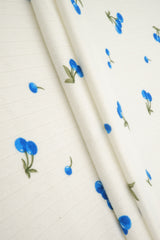 Pointelle Knit Cherry Print Fabric Ivory/Blue