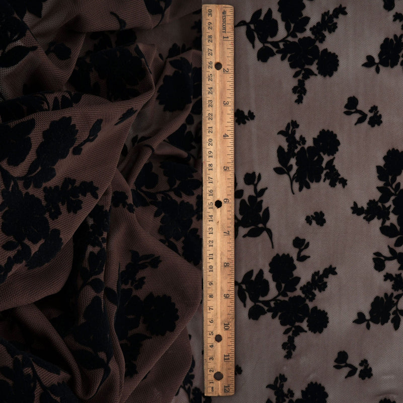 Floral Flocked Mesh Fabric