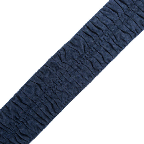 Italian Navy Ruched Stretch Wool Trimming - 2.375"