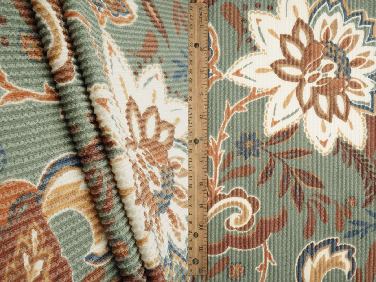 Floral Double Knit Fabric Olive Vintage
