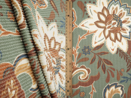 Floral Double Knit Fabric Olive Vintage