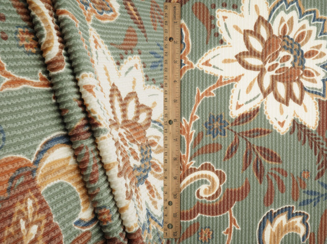 Floral Double Knit Fabric Olive Vintage