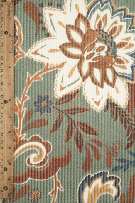 Floral Double Knit Fabric Olive Vintage