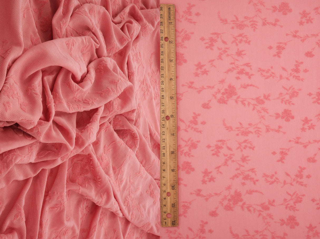 Floral Flocked Mesh Fabric