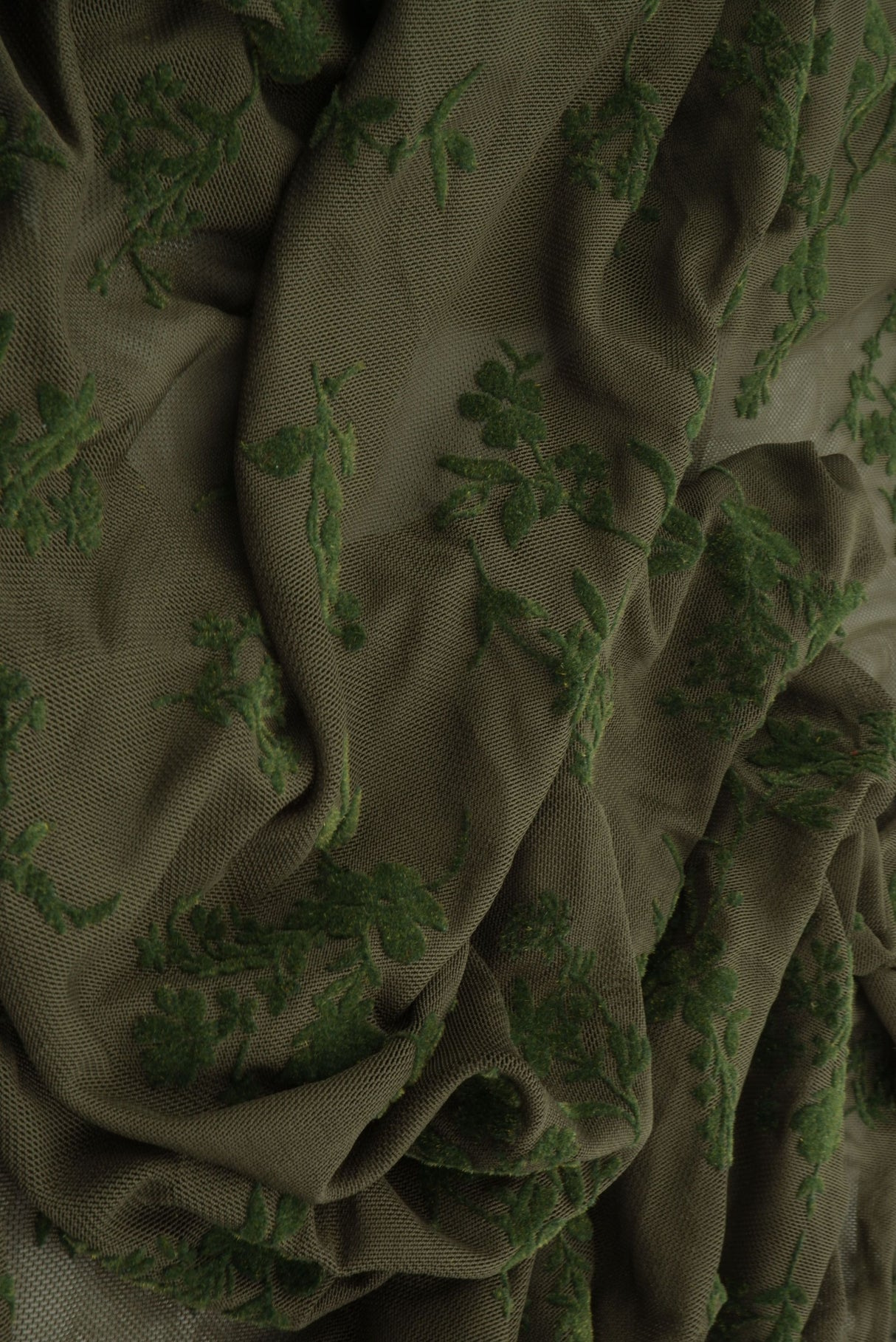 Floral Flocked Mesh Fabric