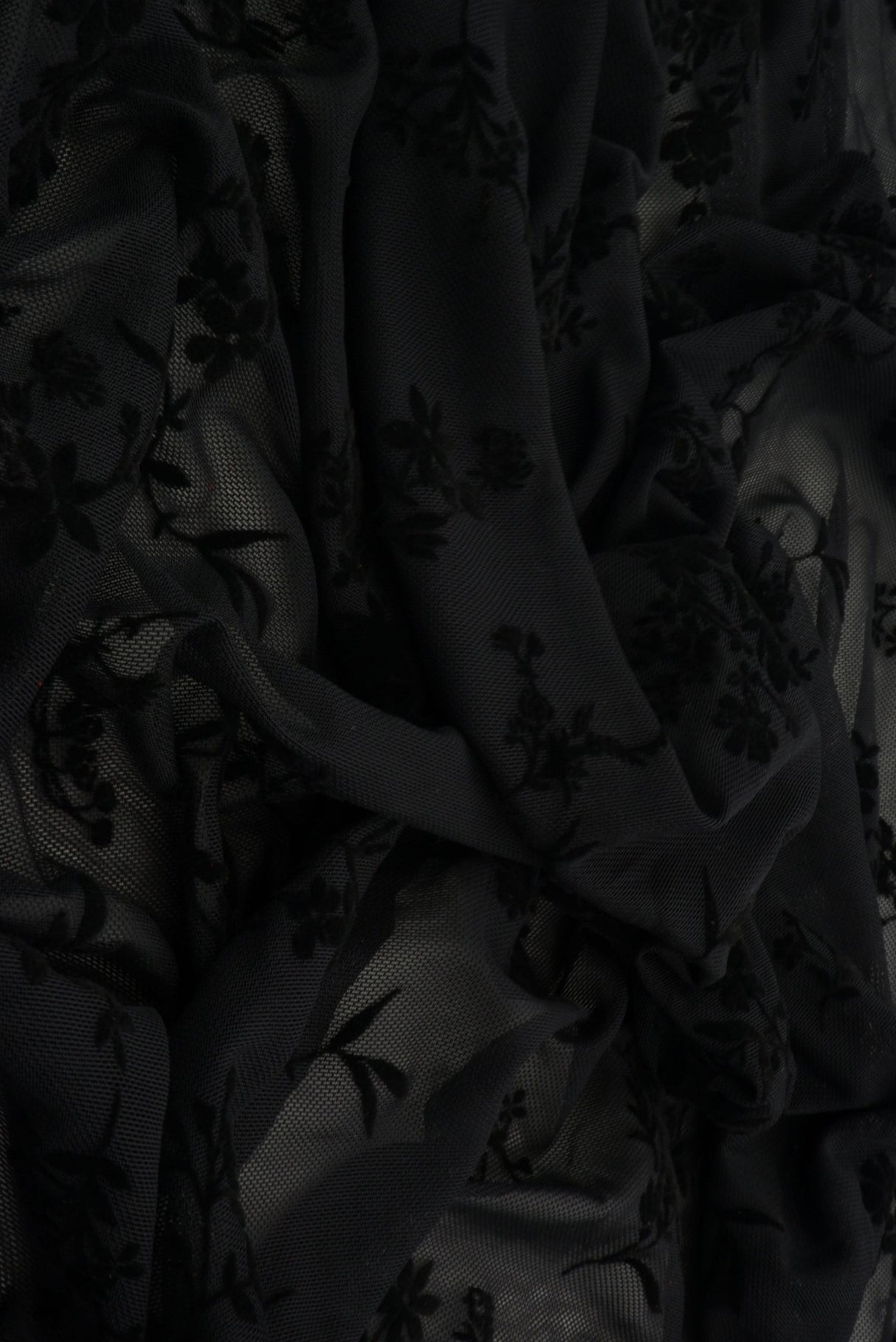 Floral Flocked Mesh Fabric