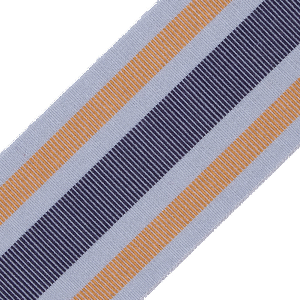 Italian Yellow/Navy/Gray Striped Stretch Grosgrain Ribbon - 2"