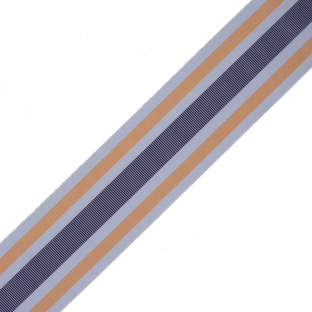 Italian Yellow/Navy/Gray Striped Stretch Grosgrain Ribbon - 2"