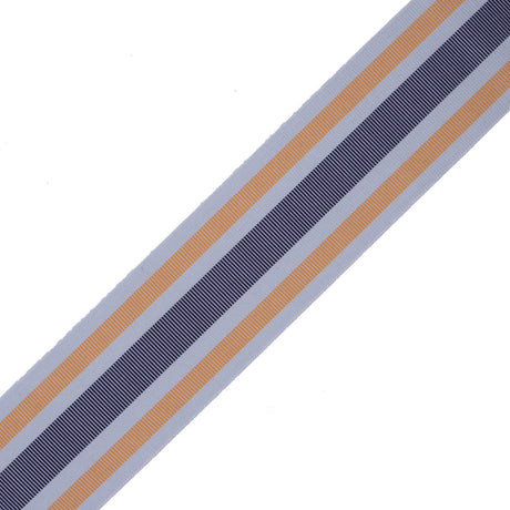 Italian Yellow/Navy/Gray Striped Stretch Grosgrain Ribbon - 2"