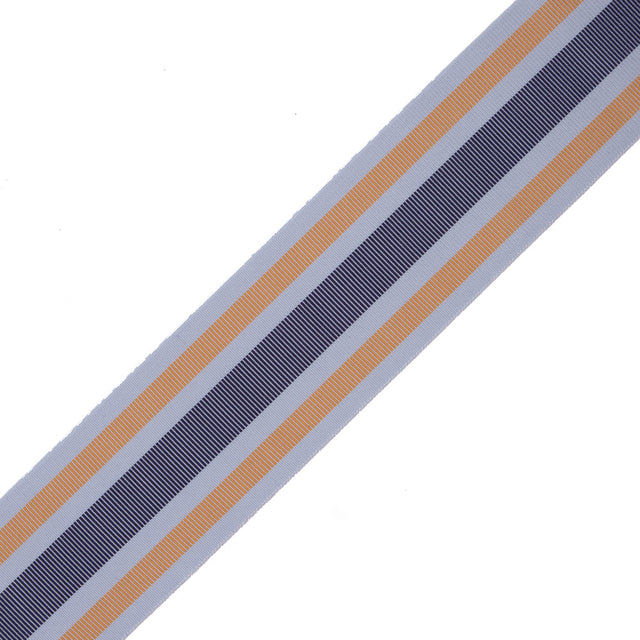 Italian Yellow/Navy/Gray Striped Stretch Grosgrain Ribbon - 2"