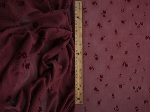 Floral Flocking Mesh Burgundy