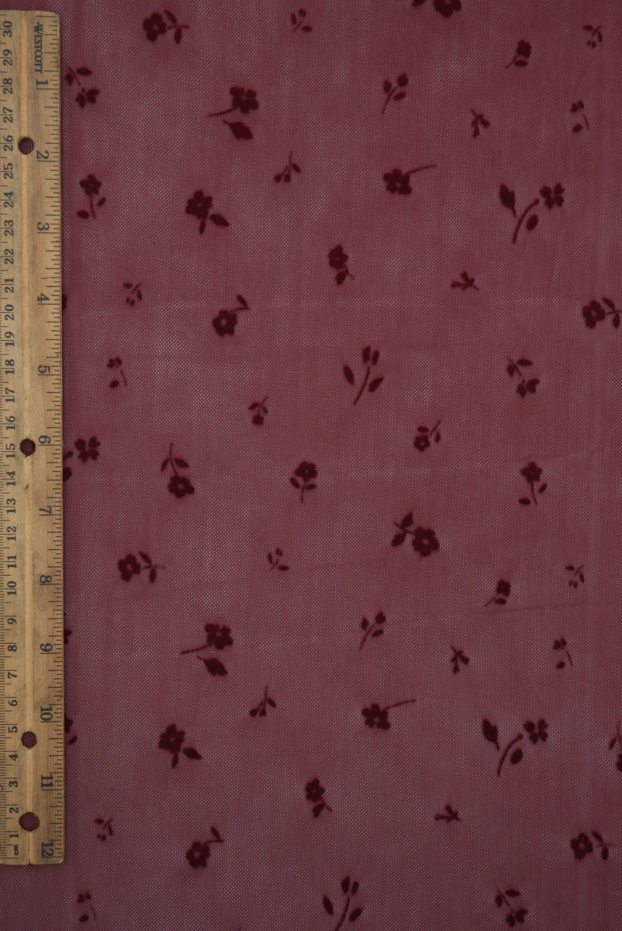Floral Flocking Mesh Burgundy