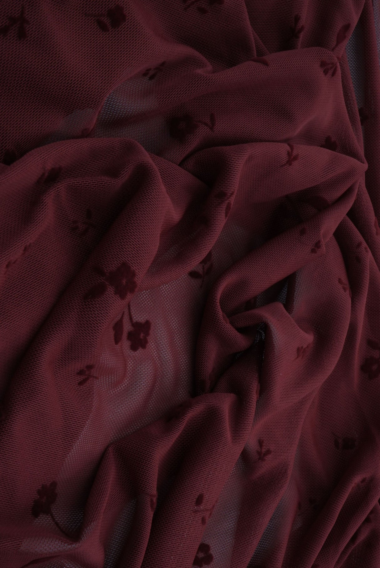 Floral Flocking Mesh Burgundy