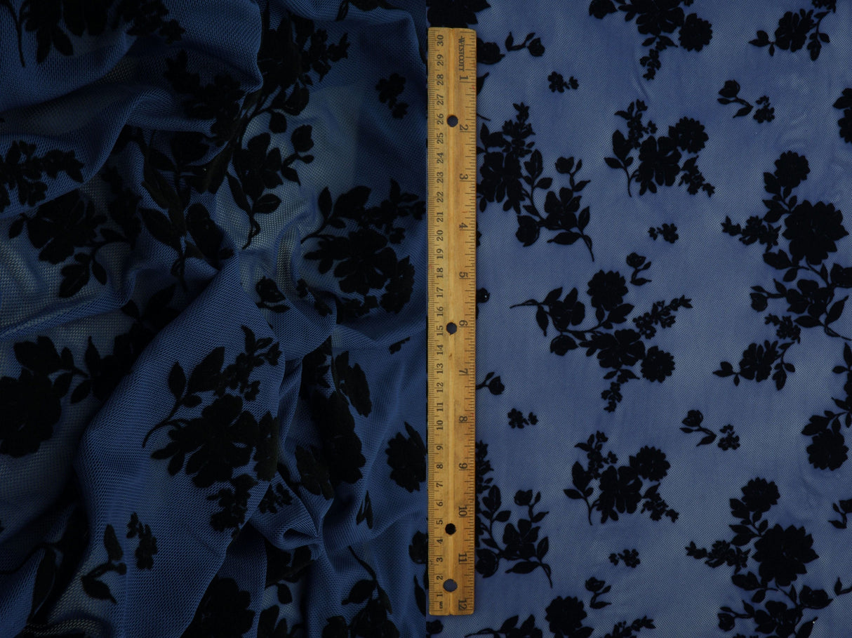Floral Flocked Mesh Fabric